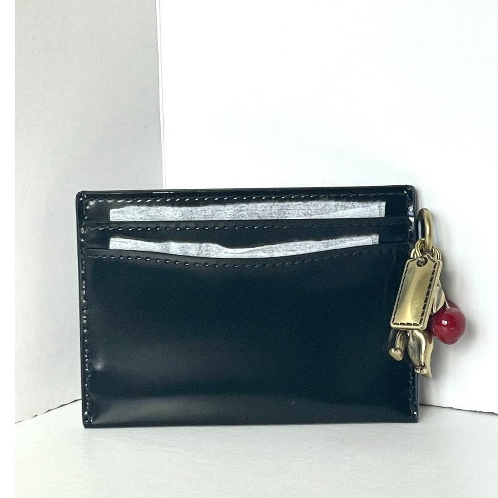 Coach Essential Card Case Black Spazzolato CCD81 Leather Rexy Cherry Charm - Picture 3 of 13